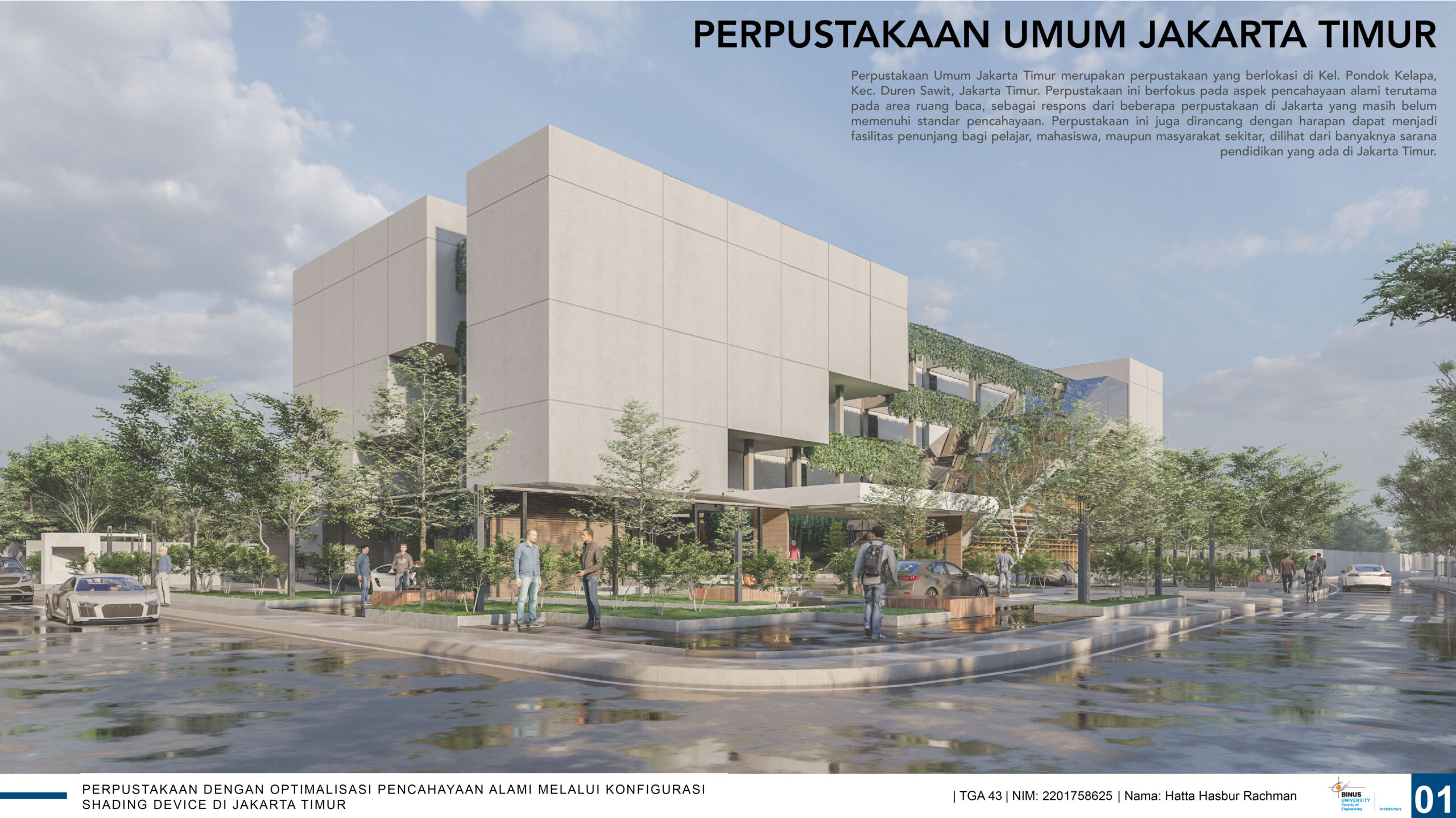 Perpustakaan Dengan Optimalisasi Pencahayaan Alami Melalui Konfigurasi Shading Device di Jakarta Timur