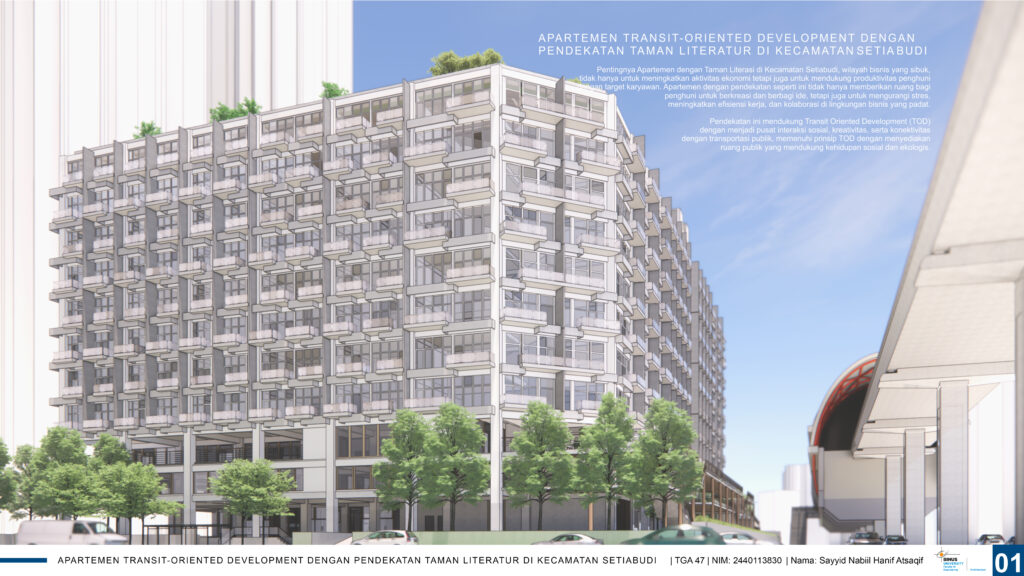 APARTEMEN TRANSIT-ORIENTED DEVELOPMENT DENGAN PENDEKATAN TAMAN LITERATUR DI KECAMATAN SETIABUDI