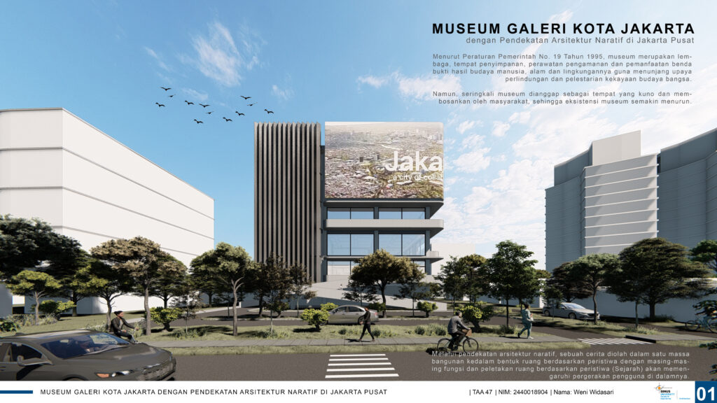 Judul proyek	Museum Galeri Kota Jakarta dengan Pendekatan Arsitektur Naratif di Jakarta Pusat