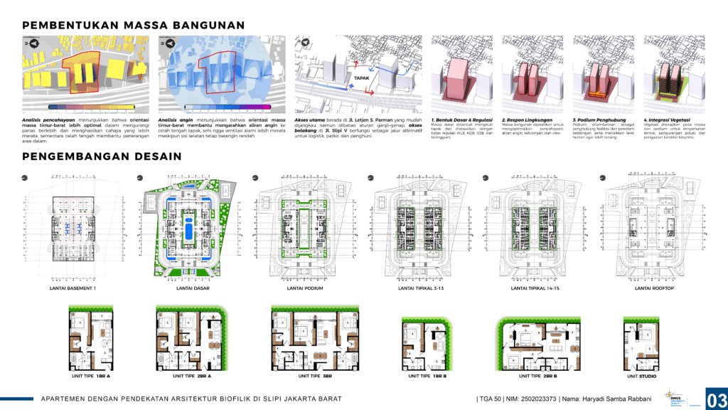 Apartemen dengan Pendekatan Arsitektur Biofilik di Slipi, Jakarta Barat